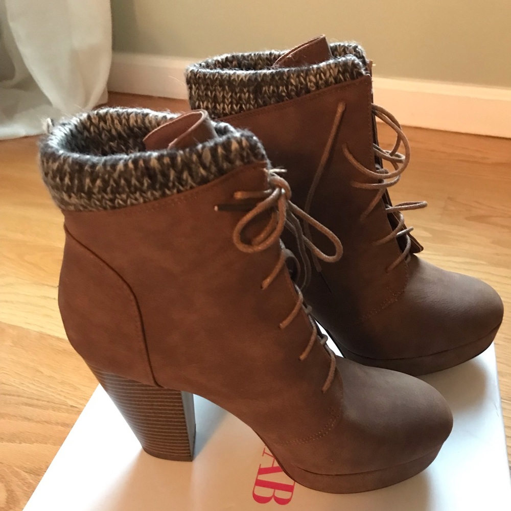 Brown lace up platform booties